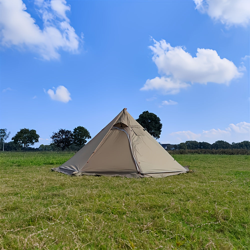 1pc Portable Pyramid Tent Compatible for 4 People - Heavy-Duty Fireproof Windproof Camping Tent with Smoke Window & Zippered Door, Pyramid Roof Outdoor Shelter for Camping, RV, for - Use (No Floor Mat)
