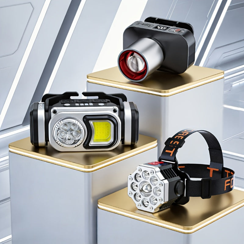 3pcsMulti-functional LED Headlamp, Head-worn Flashlight, USB Rechargeable Headlamp, Adjustable Angle, Outdoor Fishing Headlamp, Strong Light Mode, Suitable for Camping, Running, Fishing