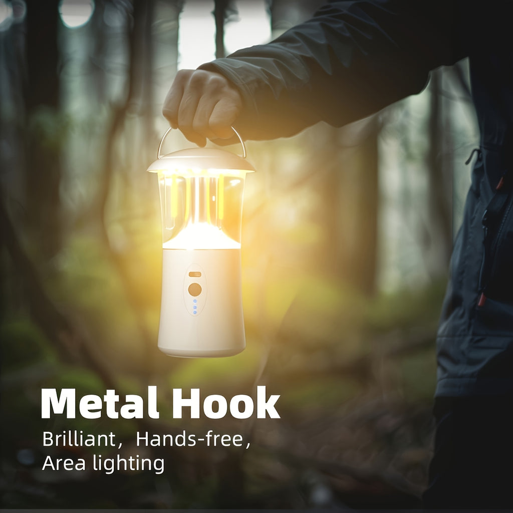 Portable Camping Lantern, Outdoor Handheld Flashlight, Hangable Lantern, 3 Color Temperatures, Adjustable Brightness, 360° Surround Lighting, Ideal for Camping, Fishing, and Emergency Lighting