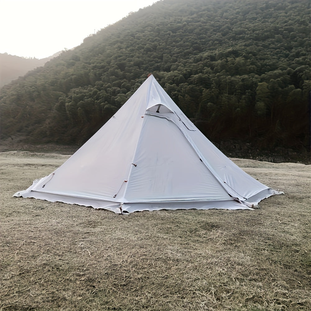 1pc Portable Pyramid Tent Compatible for 4 People - Heavy-Duty Fireproof Windproof Camping Tent with Smoke Window & Zippered Door, Pyramid Roof Outdoor Shelter for Camping, RV, for - Use (No Floor Mat)