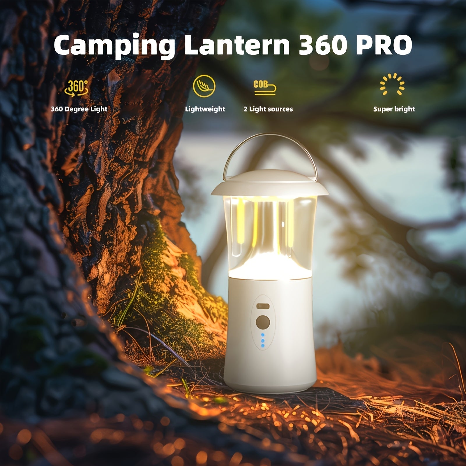 Portable Camping Lantern, Outdoor Handheld Flashlight, Hangable Lantern, 3 Color Temperatures, Adjustable Brightness, 360° Surround Lighting, Ideal for Camping, Fishing, and Emergency Lighting