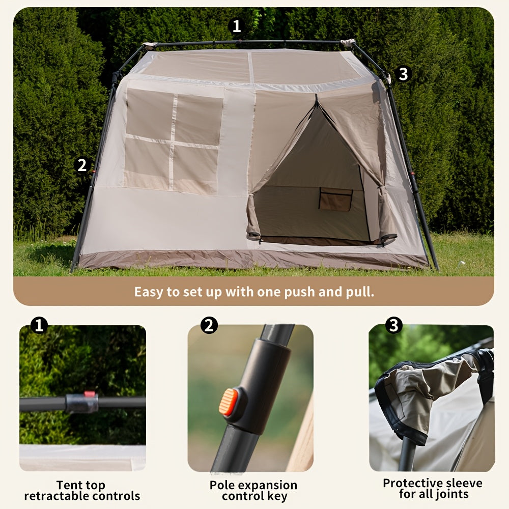 Automatic Tent 6.0 With 210D Oxford Fabric, Upf50+ Silver Coating, Double-Layer Structure & Large Panoramic Skylight | Brown, Polyester, Aluminum Poles, Single Door, Instant Setup For Camping, Hiking