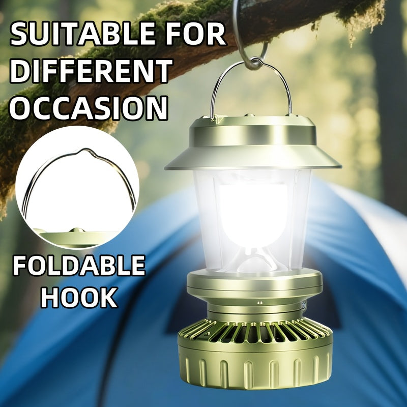 Solar Fan Camping Lantern Multi-functiona Rechargeable Hooked Camping Light Vintage Super Bright Flashlight 6 Gear Modes Strong Air-blowing Backup Power for Hiking Emergency Travel Hiking Gear Compact Tactical Light Survival Gadgets Local Warehouse