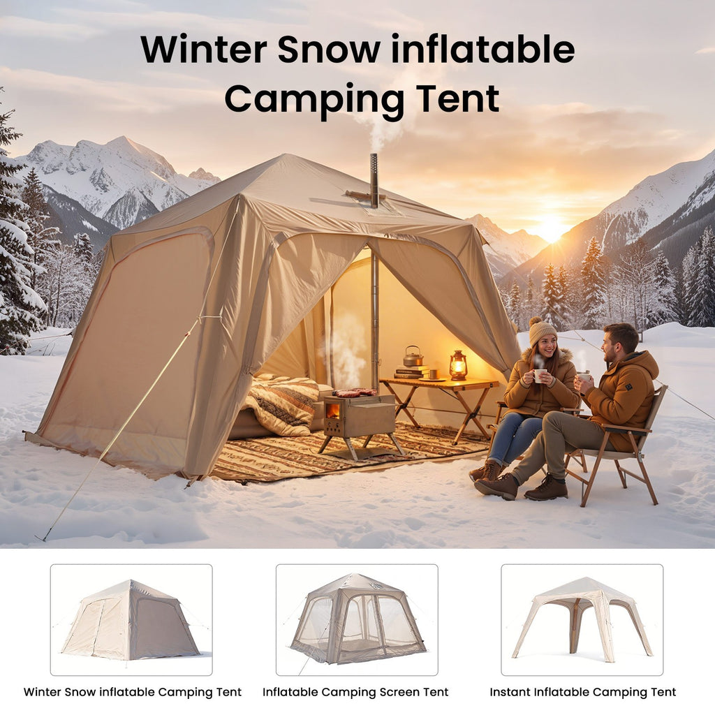 4–6 Person Blow Up Tent with Hand Pump, Inflatable Sun Shelter, Easy Setup Outdoor Canopy with Removable Doors & Mesh Windows, Ventilated Waterproof Shade for Beach, Camping, Backyard & Picnic