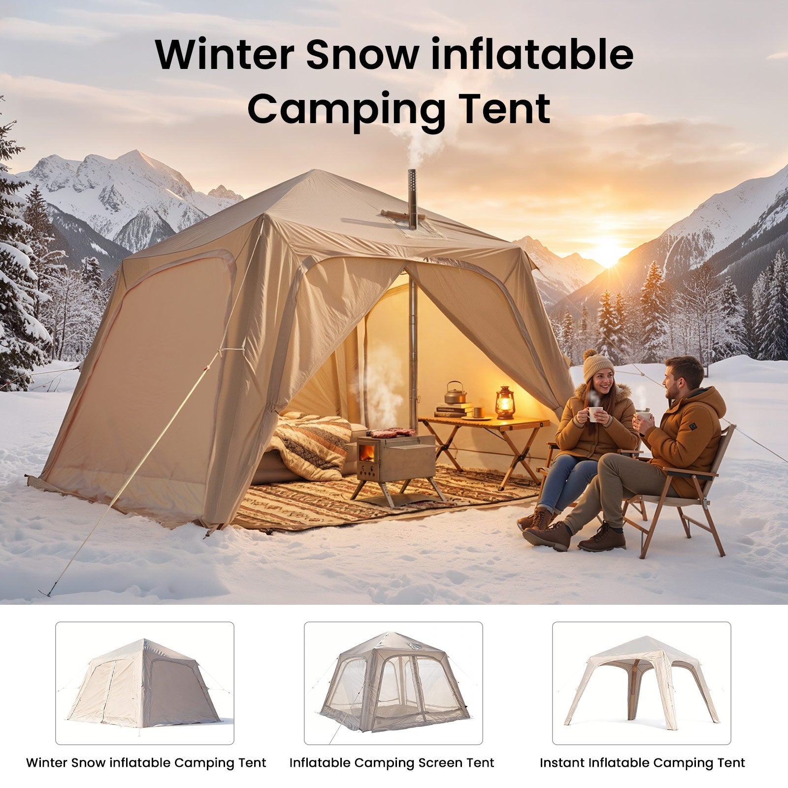 4–6 Person Blow Up Tent with Hand Pump, Inflatable Sun Shelter, Easy Setup Outdoor Canopy with Removable Doors & Mesh Windows, Ventilated Waterproof Shade for Beach, Camping, Backyard & Picnic