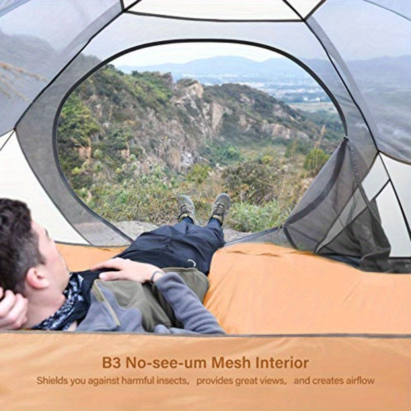 2-Person Lightweight Camping Tent - & Windproof, Easy Setup with Double Doors, Beige & White, Perfect for Family Camping, Hiking, Hunting, and Outdoor Adventures, Tents for Camping, Hiking Gear, Modern Tent Design, Durable Tent Fabric