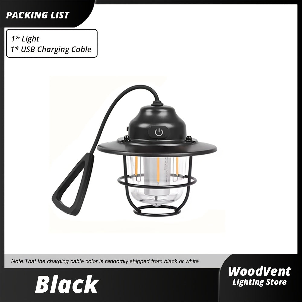 1pc LED Portable Camping Light, USB Rechargeable Hanging Tent Lights, Bright Multi-Functional Emergency White And Warm Light Lantern, Camping Handheld Torch with Hook for Hiking, Gift Giving, Fishing, Trekking, Maintenance, Emergency Lighting