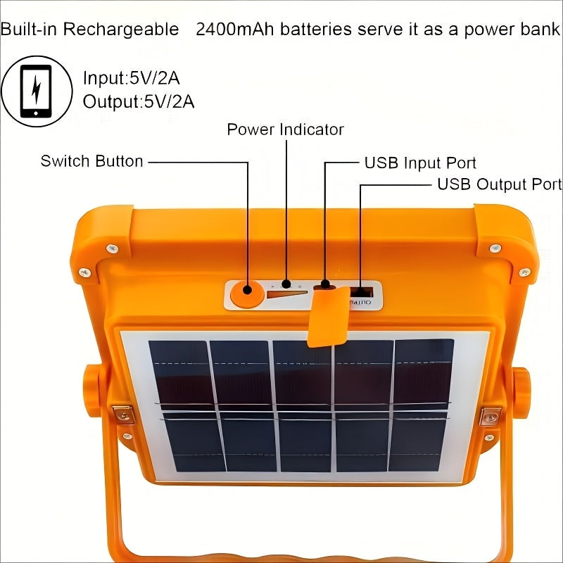 Upgraded Solar LED Work Light with Magnetic Hook - Adjustable Brightness, Dual Solar\u002FUSB Charging, 2400mAh Battery, Ideal for Camping, Hiking, Emergency Situations - Perfect Festival Gift, Solar Camping Lantern, Portable Outdoor Lighting