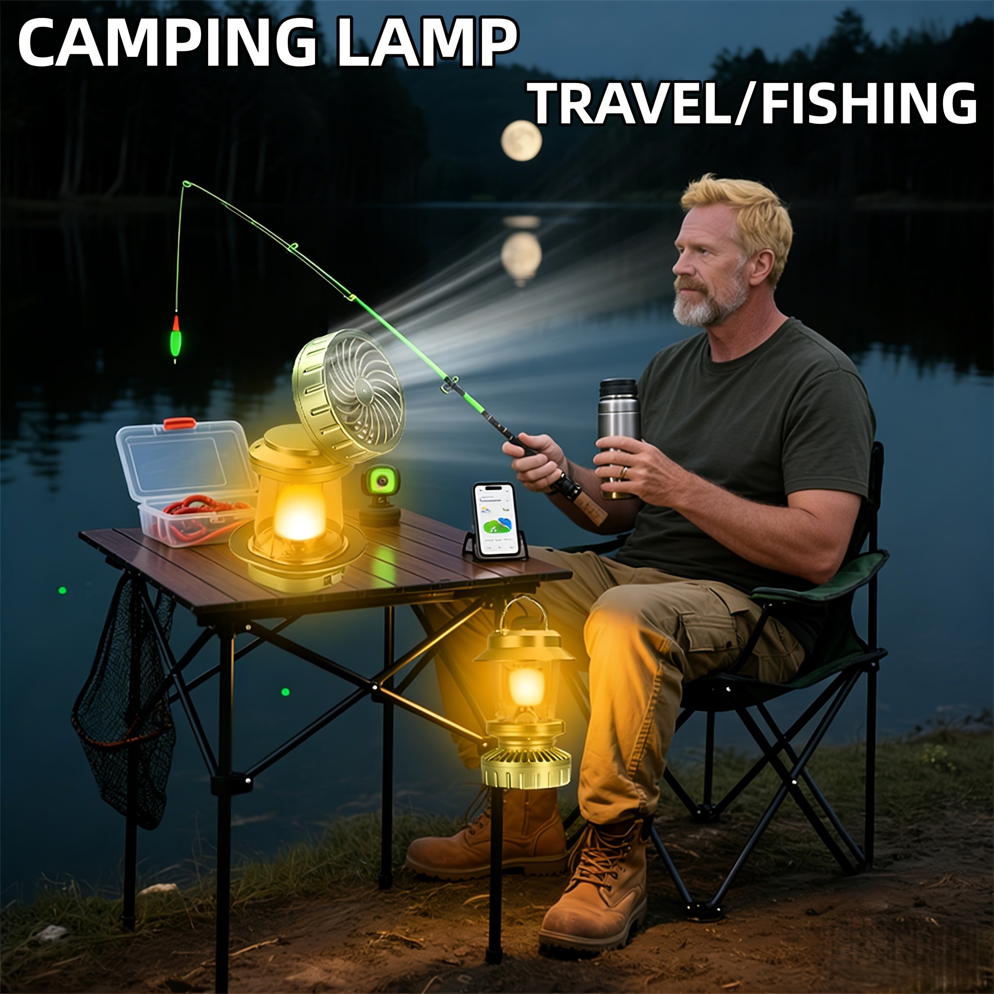 Solar Fan Camping Lantern Multi-functiona Rechargeable Hooked Camping Light Vintage Super Bright Flashlight 6 Gear Modes Strong Air-blowing Backup Power for Hiking Emergency Travel Hiking Gear Compact Tactical Light Survival Gadgets Local Warehouse