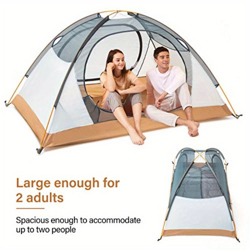 2-Person Lightweight Camping Tent - & Windproof, Easy Setup with Double Doors, Beige & White, Perfect for Family Camping, Hiking, Hunting, and Outdoor Adventures, Tents for Camping, Hiking Gear, Modern Tent Design, Durable Tent Fabric