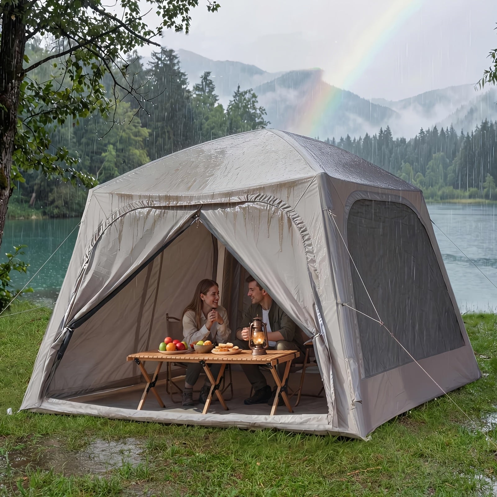 4-6 Person Inflatable Camping Tent, Easy Setup Blow Up Tent with Hand Pump, 4 Season Glamping Tent for Outdoor Camping