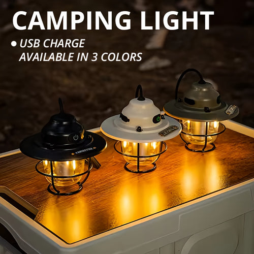 1pc LED Portable Camping Light, USB Rechargeable Hanging Tent Lights, Bright Multi-Functional Emergency White And Warm Light Lantern, Camping Handheld Torch with Hook for Hiking, Gift Giving, Fishing, Trekking, Maintenance, Emergency Lighting