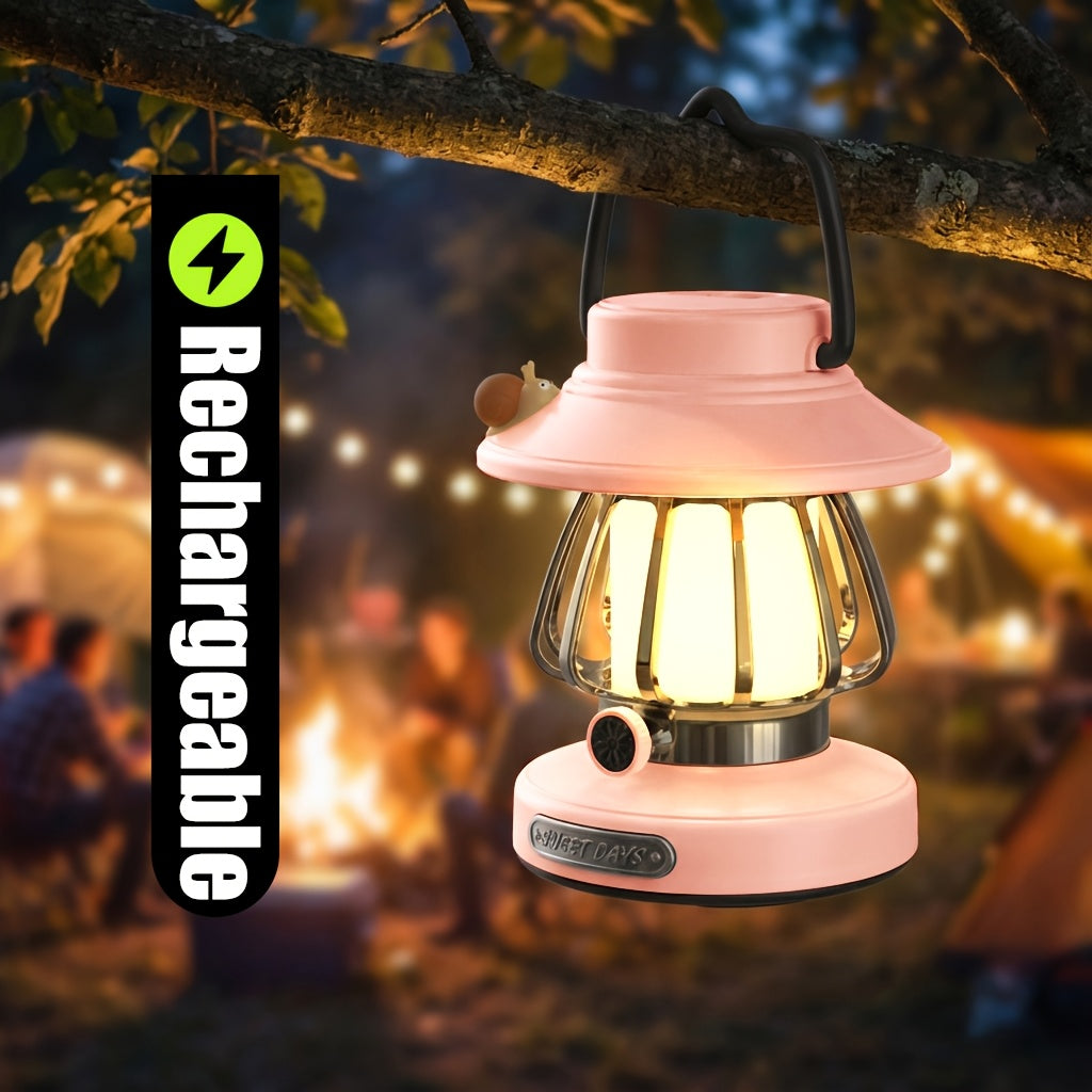 Portable Battery-Operated USB Rechargeable Lamp with Three Dimmable LED Colors, Perfect for Tents, Bedrooms, And During Power Outages. Available in Four Colors: White, Green, Pink, And Purple