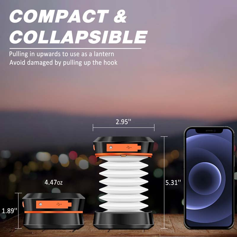 2-Pack Portable Folding Solar Camping Lantern, Mini USB Rechargeable, IPX4 Waterproof for Indoor & Outdoor Camping, Fishing, Emergency Power Outages, Hurricane, Storm