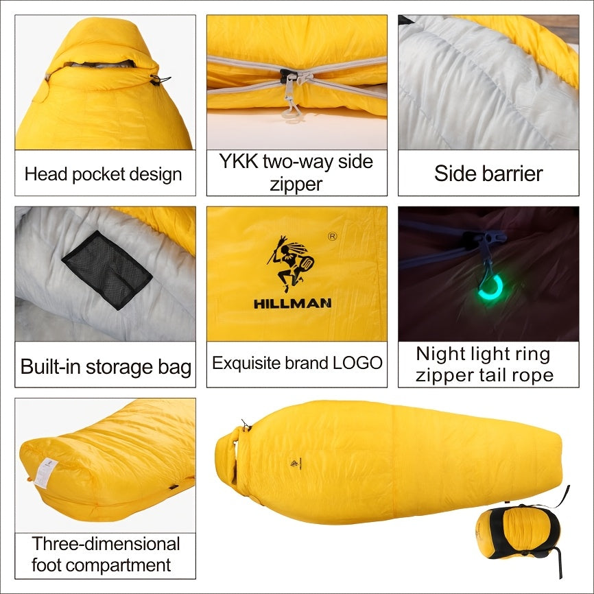 Hillman Series Down Sleeping Bag; Outdoor Adult Ultra-light Mummy Down Sleeping Bag; Thickened Warm and Cold-proof Duck Down Sleeping Bag for