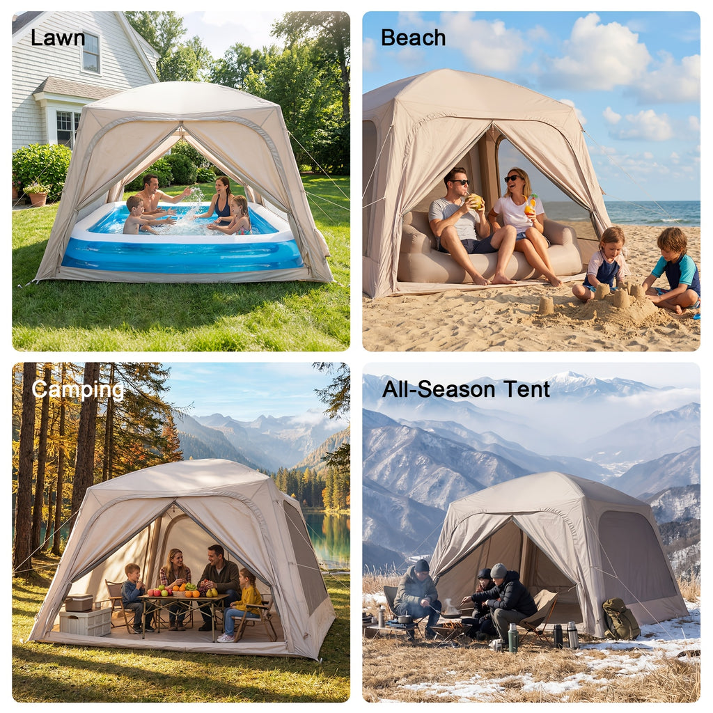 4-6 Person Inflatable Camping Tent, Easy Setup Blow Up Tent with Hand Pump, 4 Season Glamping Tent for Outdoor Camping