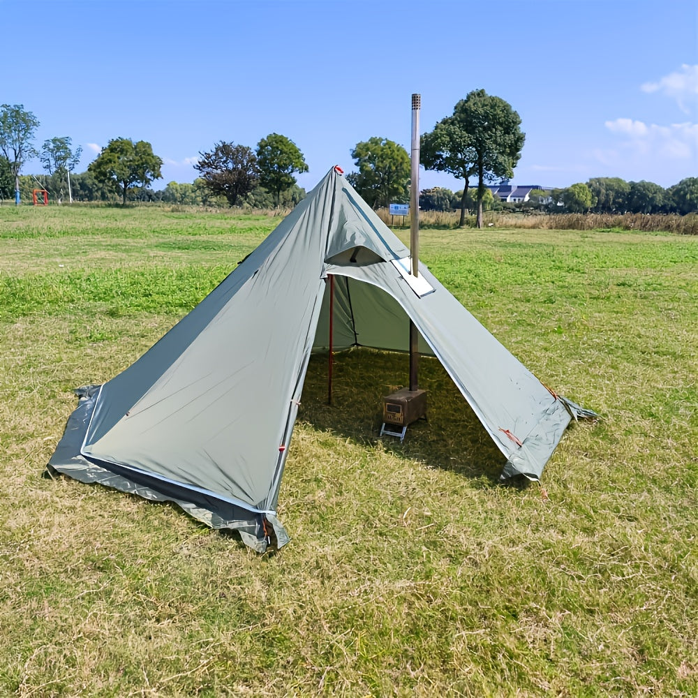 1pc Portable Pyramid Tent Compatible for 4 People - Heavy-Duty Fireproof Windproof Camping Tent with Smoke Window & Zippered Door, Pyramid Roof Outdoor Shelter for Camping, RV, for - Use (No Floor Mat)