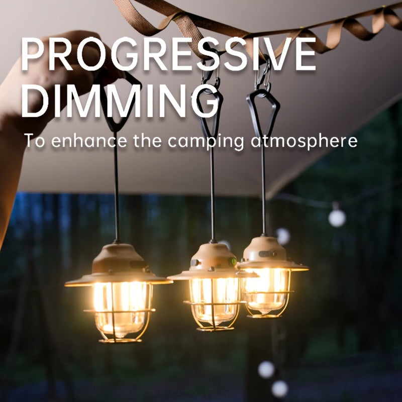1pc LED Portable Camping Light, USB Rechargeable Hanging Tent Lights, Bright Multi-Functional Emergency White And Warm Light Lantern, Camping Handheld Torch with Hook for Hiking, Gift Giving, Fishing, Trekking, Maintenance, Emergency Lighting