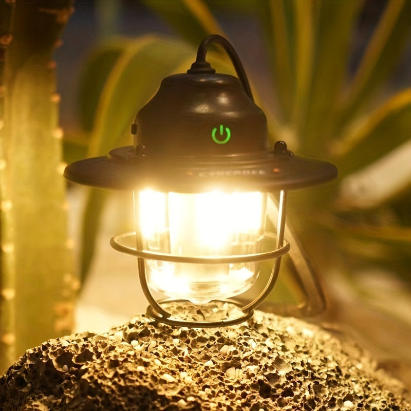 1pc LED Portable Camping Light, USB Rechargeable Hanging Tent Lights, Bright Multi-Functional Emergency White And Warm Light Lantern, Camping Handheld Torch with Hook for Hiking, Gift Giving, Fishing, Trekking, Maintenance, Emergency Lighting