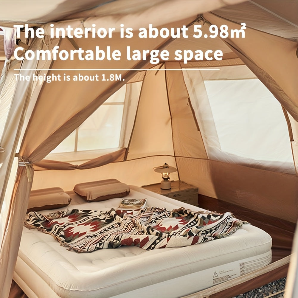 Automatic Tent 6.0 With 210D Oxford Fabric, Upf50+ Silver Coating, Double-Layer Structure & Large Panoramic Skylight | Brown, Polyester, Aluminum Poles, Single Door, Instant Setup For Camping, Hiking