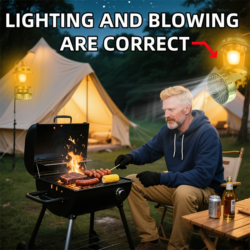 Solar Fan Camping Lantern Multi-functiona Rechargeable Hooked Camping Light Vintage Super Bright Flashlight 6 Gear Modes Strong Air-blowing Backup Power for Hiking Emergency Travel Hiking Gear Compact Tactical Light Survival Gadgets Local Warehouse