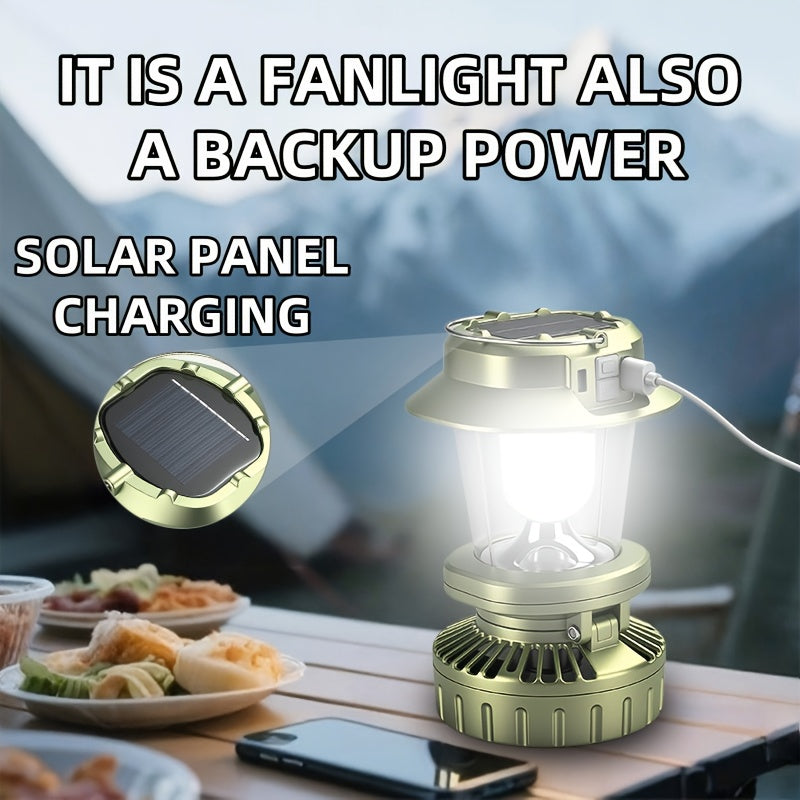 Solar Fan Camping Lantern Multi-functiona Rechargeable Hooked Camping Light Vintage Super Bright Flashlight 6 Gear Modes Strong Air-blowing Backup Power for Hiking Emergency Travel Hiking Gear Compact Tactical Light Survival Gadgets Local Warehouse