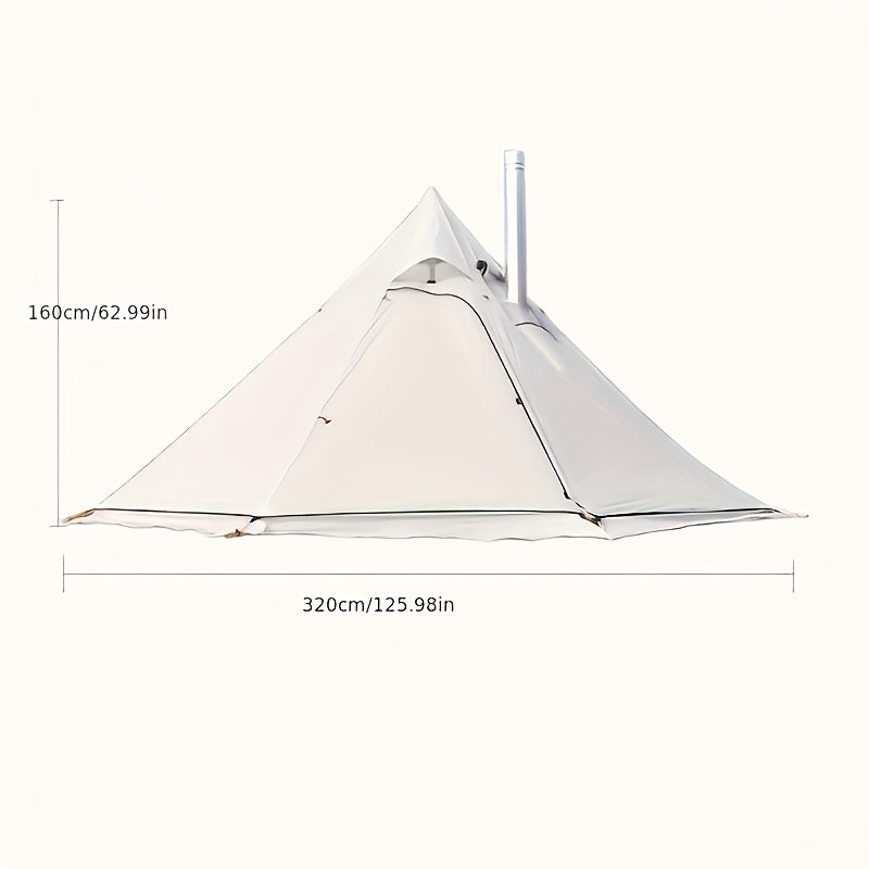1pc Portable Pyramid Tent Compatible for 4 People - Heavy-Duty Fireproof Windproof Camping Tent with Smoke Window & Zippered Door, Pyramid Roof Outdoor Shelter for Camping, RV, for - Use (No Floor Mat)