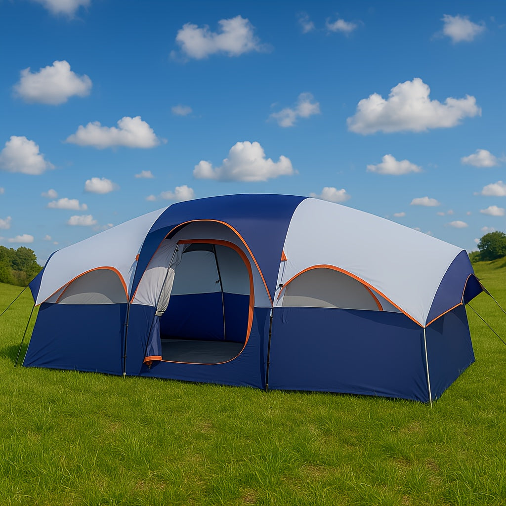 8 Person Family Camping Tent, Spacious Double-Layer & Windproof Tent With Mesh Windows And Divider Curtain, Easy Setup & Portable For Outdoor Camping