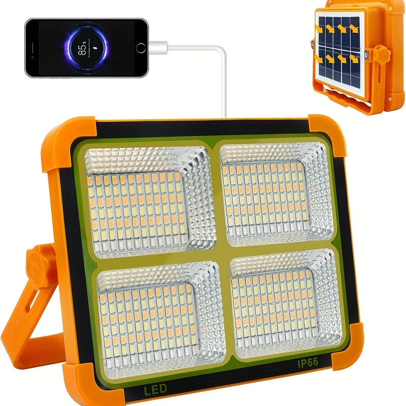 Upgraded Solar LED Work Light with Magnetic Hook - Adjustable Brightness, Dual Solar\u002FUSB Charging, 2400mAh Battery, Ideal for Camping, Hiking, Emergency Situations - Perfect Festival Gift, Solar Camping Lantern, Portable Outdoor Lighting