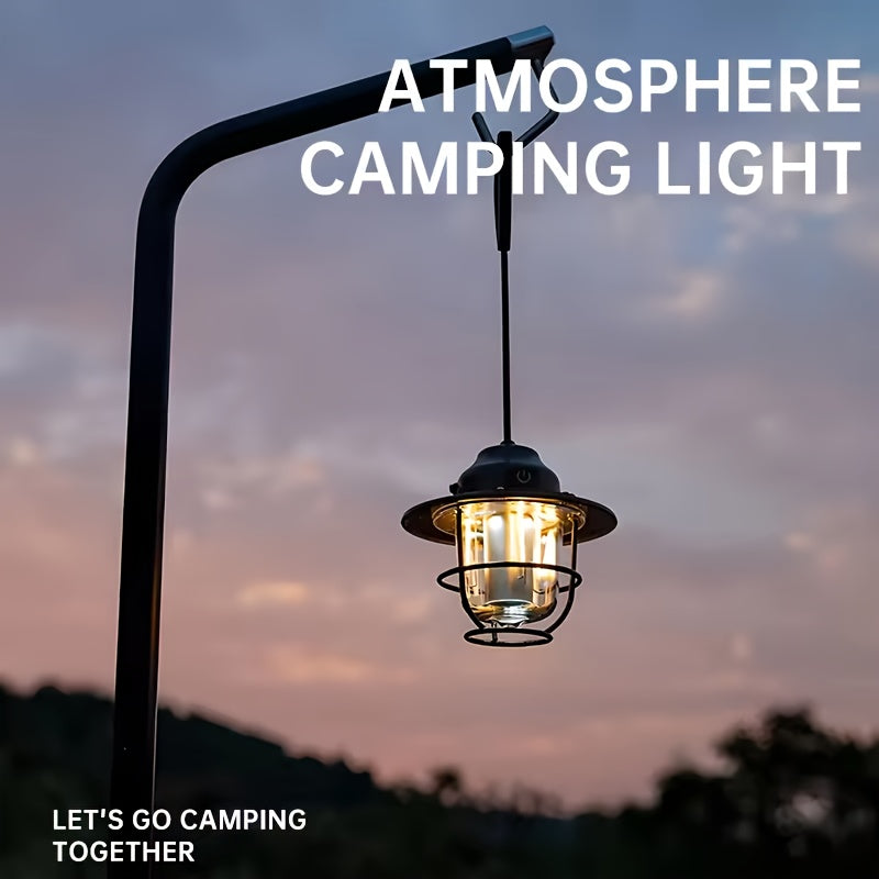 1pc LED Portable Camping Light, USB Rechargeable Hanging Tent Lights, Bright Multi-Functional Emergency White And Warm Light Lantern, Camping Handheld Torch with Hook for Hiking, Gift Giving, Fishing, Trekking, Maintenance, Emergency Lighting