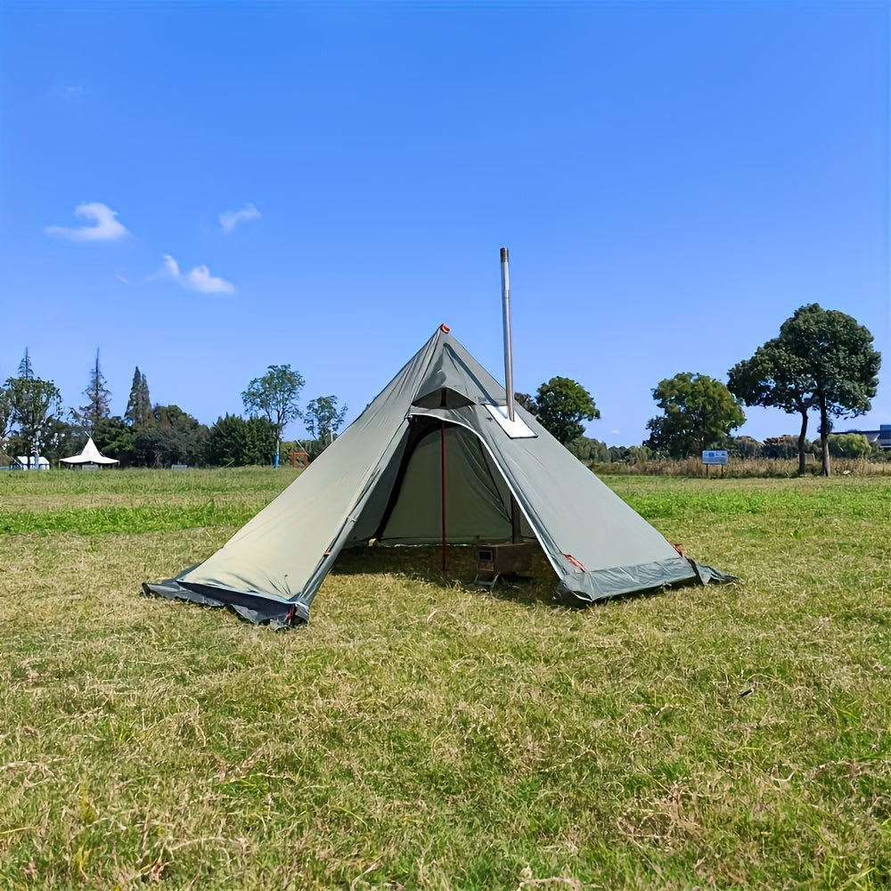 1pc Portable Pyramid Tent Compatible for 4 People - Heavy-Duty Fireproof Windproof Camping Tent with Smoke Window & Zippered Door, Pyramid Roof Outdoor Shelter for Camping, RV, for - Use (No Floor Mat)
