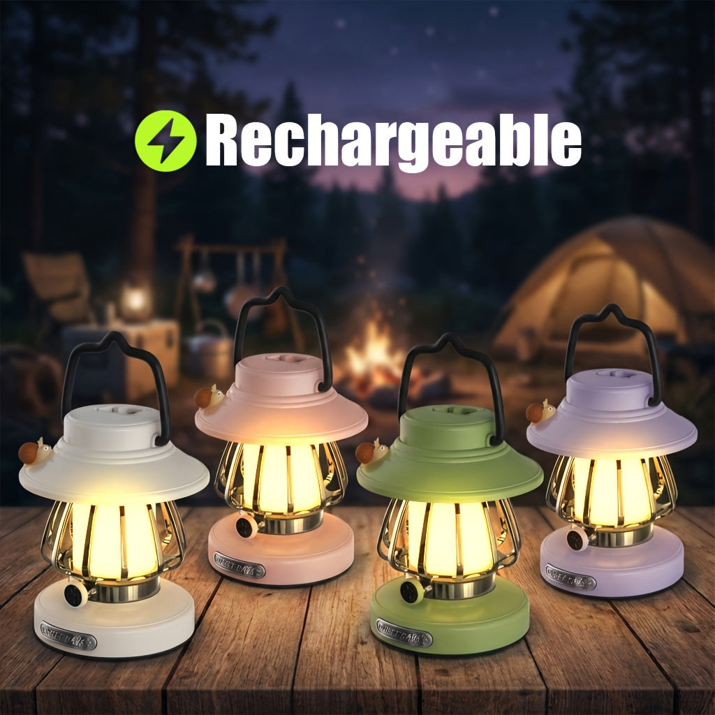 Portable Battery-Operated USB Rechargeable Lamp with Three Dimmable LED Colors, Perfect for Tents, Bedrooms, And During Power Outages. Available in Four Colors: White, Green, Pink, And Purple