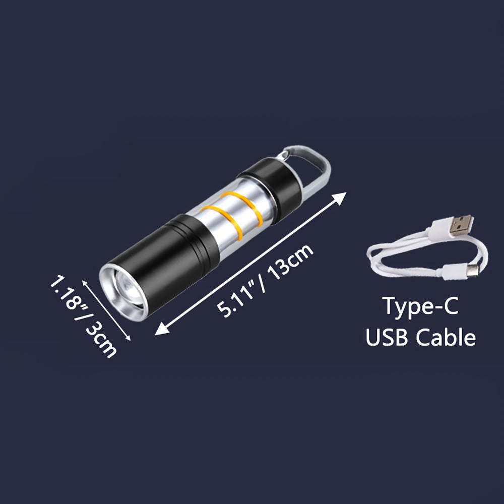 Camping Lantern Atmosphere Light Camping LED Flashlight with Side Light Rechargeable Outdoor Light Powerful Zoomable Flashlight