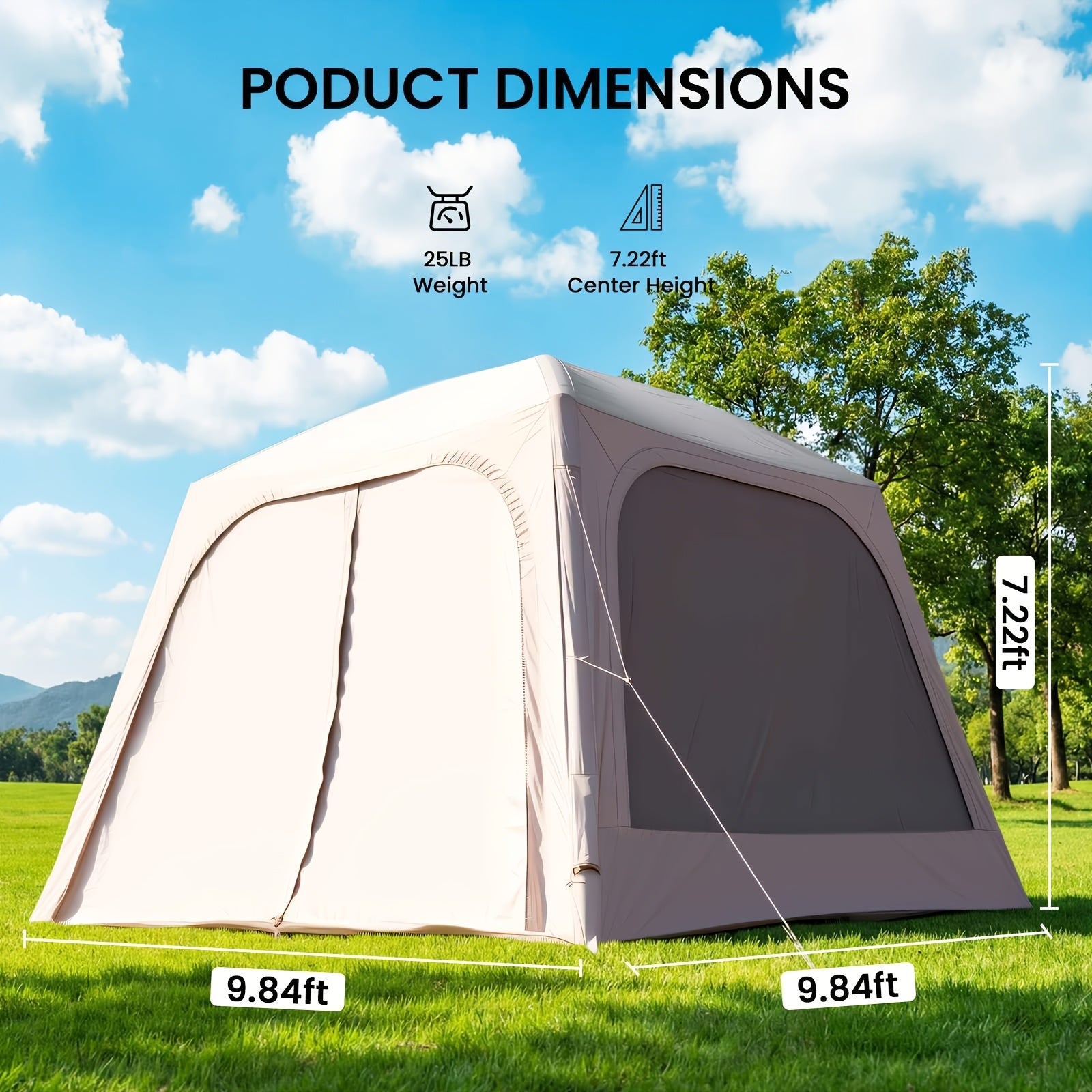 4-6 Person Inflatable Camping Tent, Easy Setup Blow Up Tent with Hand Pump, 4 Season Glamping Tent for Outdoor Camping
