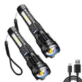 LED Flashlight Super Bright, Built-in 1200mAh Battery COB Red Blue Warning Light, Zoomable Focus with Hand Strap & ABS Housing, Easter Holiday Gift for Camping and Backyard Exploration