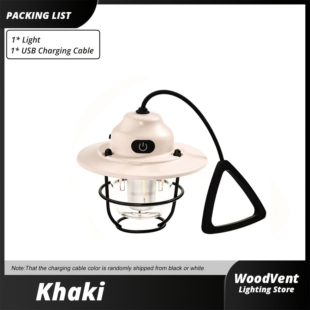 1pc LED Portable Camping Light, USB Rechargeable Hanging Tent Lights, Bright Multi-Functional Emergency White And Warm Light Lantern, Camping Handheld Torch with Hook for Hiking, Gift Giving, Fishing, Trekking, Maintenance, Emergency Lighting
