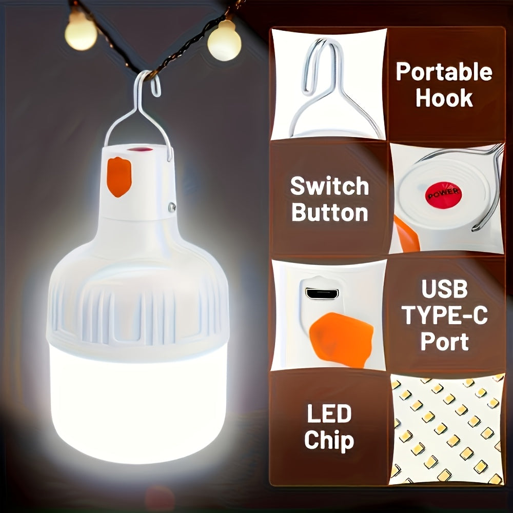 LiHangStar 3pcs Portable Camping Lantern Set, Rechargeable LED Tent Bulb Portable Hanging Design 3 Lighting Modes, Clip Hook Suitable for Camping, Hiking, Fishing, White Light