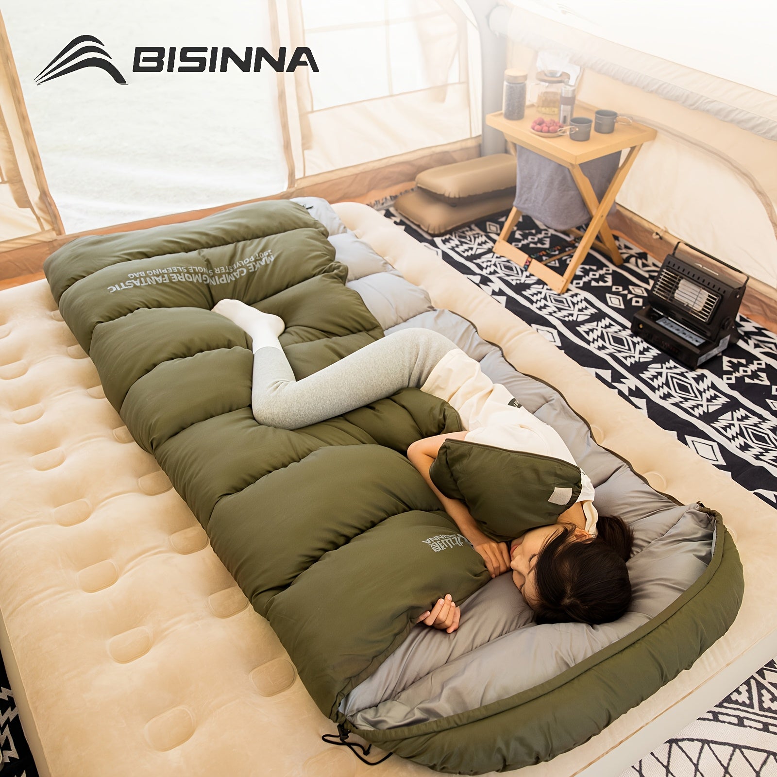 BISINNA 1pc Envelope-style Sleeping Bag • Zip Closure, Thickened Portable Sleeping Bag for Outdoor Travel Camping • Warm & Cozy • Suitable for Winter Camping & Hiking • Ideal Gift for Adventurers