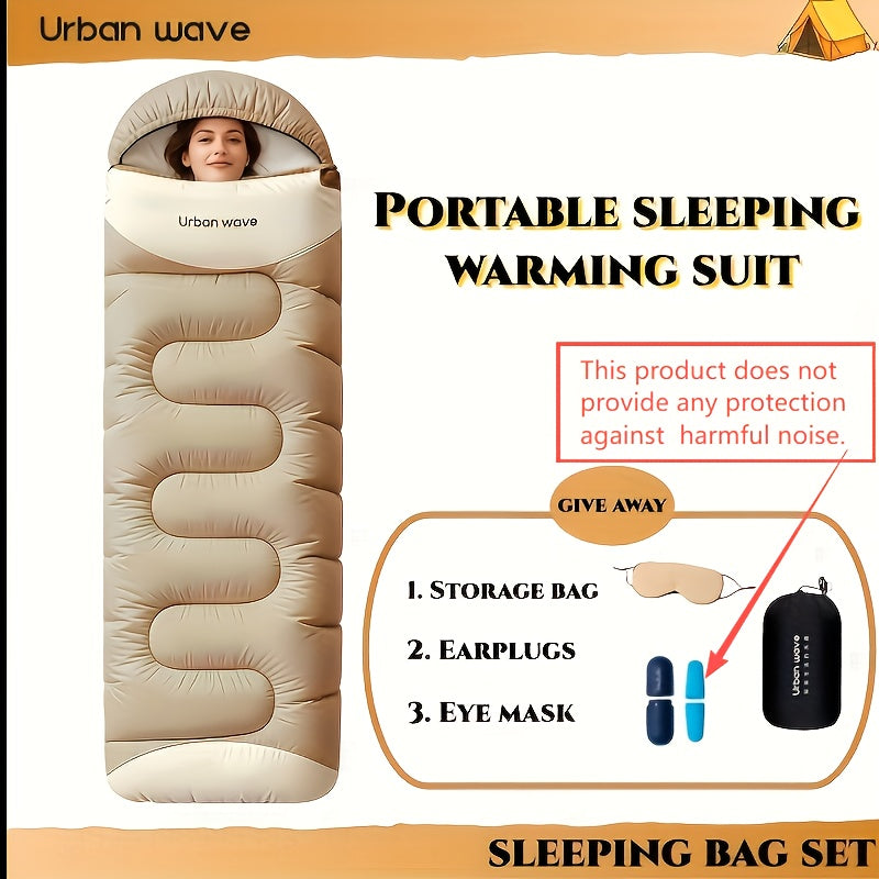 4-in-1 Portable Sleep Set • Includes Thick Sleeping Bag, Eye Mask, Earbuds & Carry Pouch • Folds Compactly for Camping, Picnics, BBQs, Fishing, Hiking, Beach, Yard, Garden, Balcony & Park Use