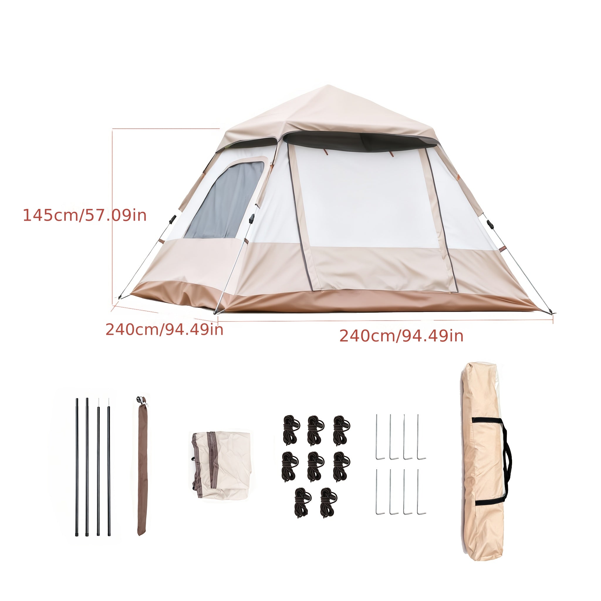 A Camping Tent That Is Portable, Has Four Sides, Opens Quickly, And Includes Double Doors And Four Windows, Designed with Panoramic Mesh for Airflow And a Vestibule