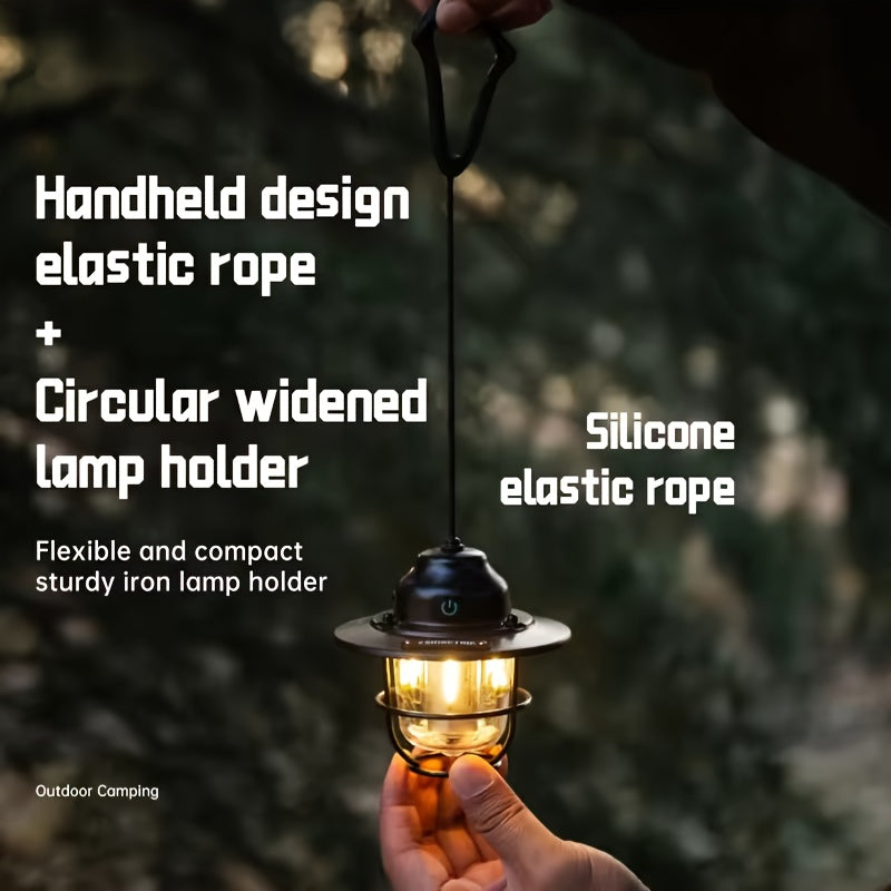 1pc LED Portable Camping Light, USB Rechargeable Hanging Tent Lights, Bright Multi-Functional Emergency White And Warm Light Lantern, Camping Handheld Torch with Hook for Hiking, Gift Giving, Fishing, Trekking, Maintenance, Emergency Lighting