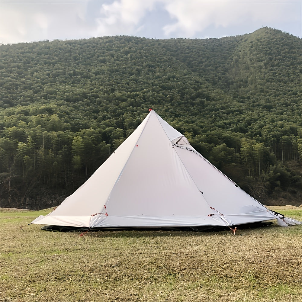 1pc Portable Pyramid Tent Compatible for 4 People - Heavy-Duty Fireproof Windproof Camping Tent with Smoke Window & Zippered Door, Pyramid Roof Outdoor Shelter for Camping, RV, for - Use (No Floor Mat)