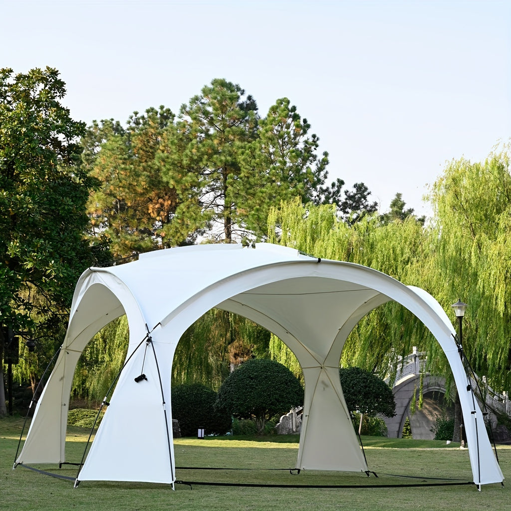 1pc Outdoor Activity Camping Canopy Tent - White, 6-8 Person Capacity, All-Season Use, Polyester Fabric, Hook & Loop Closure, Ideal for Beach, Lake, and Outdoor Gatherings, Outdoor Gathering Tent | Modern Canopy Design | Durable Outdoor Tent