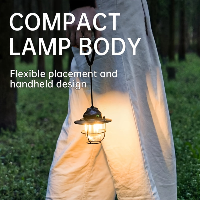 1pc LED Portable Camping Light, USB Rechargeable Hanging Tent Lights, Bright Multi-Functional Emergency White And Warm Light Lantern, Camping Handheld Torch with Hook for Hiking, Gift Giving, Fishing, Trekking, Maintenance, Emergency Lighting
