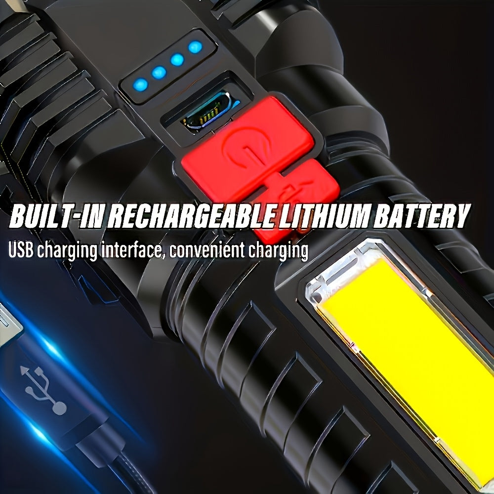 Lihangstar Set of 4 Ultra-Bright LED Flashlights, Portable Handheld Torches, Rechargeable Camping Lights, Featuring COB Side Lights And 4 Lighting Modes, Suitable for Camping, Hiking, Outdoor Activities, And Home Emergency Use