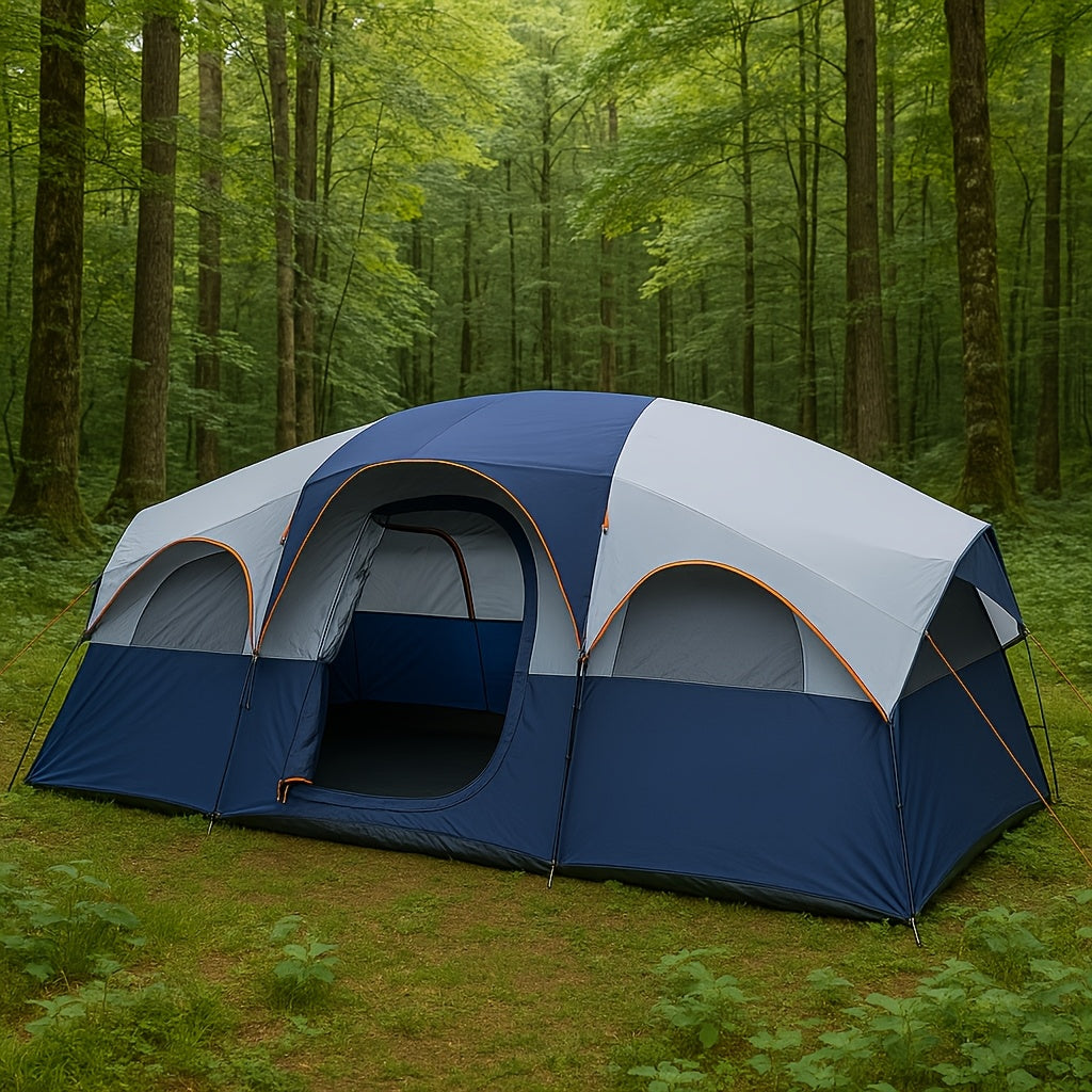 8 Person Family Camping Tent, Spacious Double-Layer & Windproof Tent With Mesh Windows And Divider Curtain, Easy Setup & Portable For Outdoor Camping