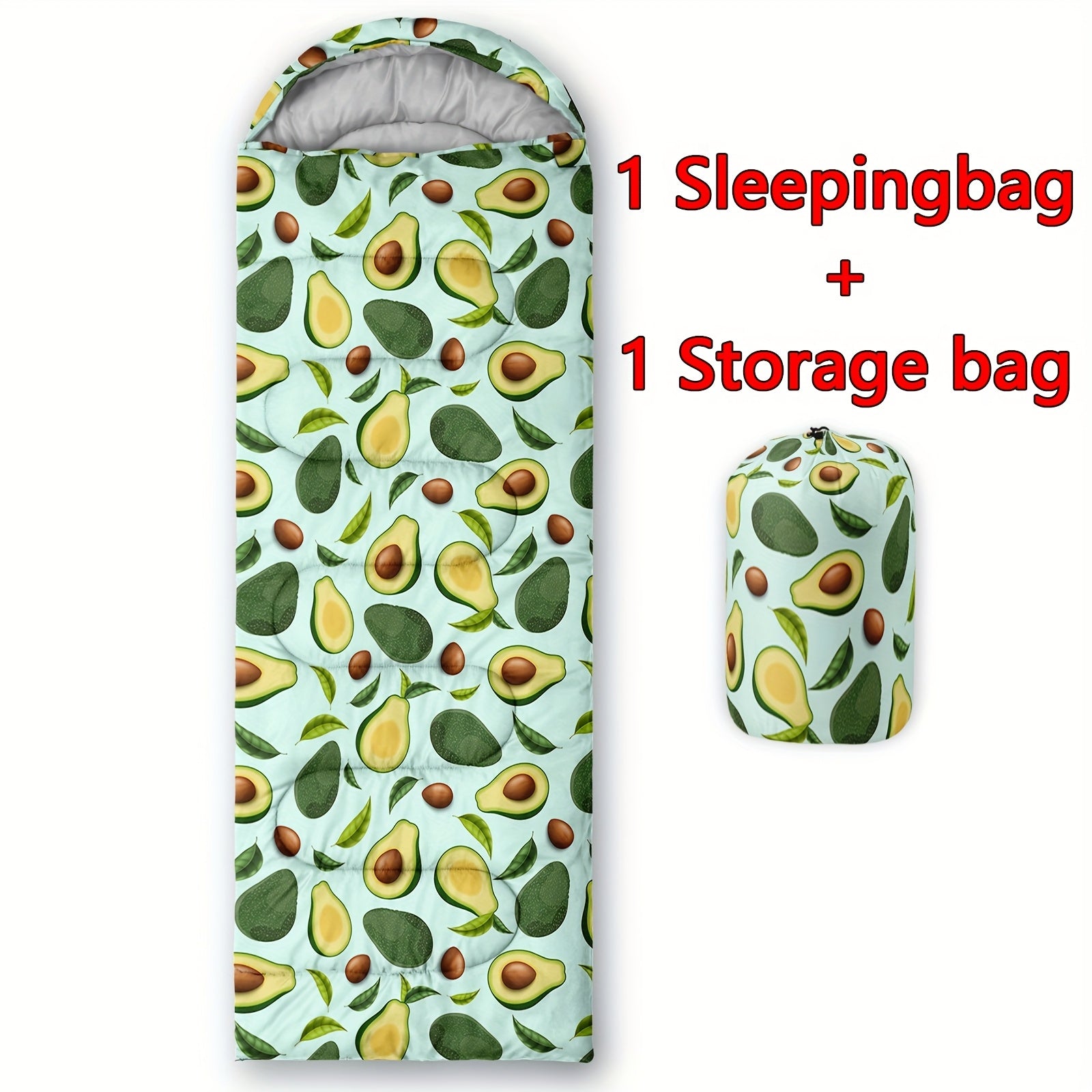 Avocado Printed Camping Sleeping Bags, 3 Season Warm & Cool Weather, Lightweight, High Quality Sleeping Bags, Traveling, And Outdoors, Camping Gear Equipment, 31x90inch, Standard