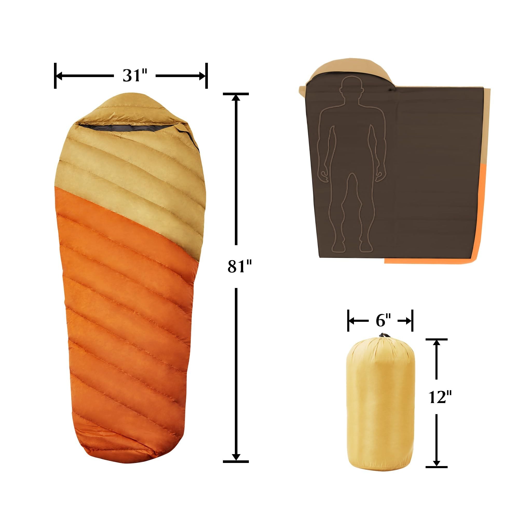 1pc Hotel Grand Winter Waterproof Down Sleeping Bag - Ultra Fluffy and Ultralight 700 Fill Power Down Backpacking Sleeping Bag for Hiking Camping with Compression Sack - 16oz Ultralight Wearable Sleeping Bags for Adults