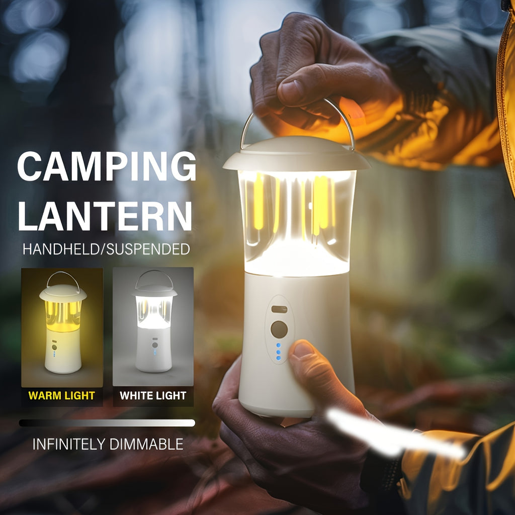 Portable Camping Lantern, Outdoor Handheld Flashlight, Hangable Lantern, 3 Color Temperatures, Adjustable Brightness, 360° Surround Lighting, Ideal for Camping, Fishing, and Emergency Lighting