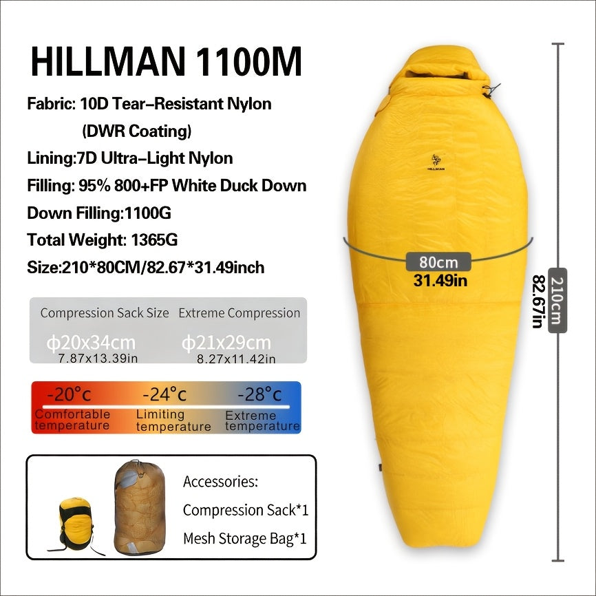 Hillman Series Down Sleeping Bag; Outdoor Adult Ultra-light Mummy Down Sleeping Bag; Thickened Warm and Cold-proof Duck Down Sleeping Bag for